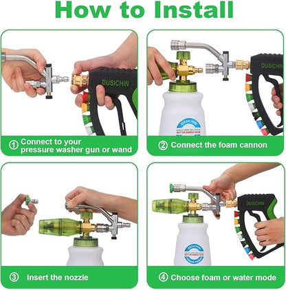 DUSICHIN Foam Cannon Pressure Washer Gun Kit 4000 PSI Double Tip Attachment, Dual-Connector Accessory Soap Cannon,Car Wash Foam Gun Snow Foam Lance 1/4 Inch Quick Connector,7 Sprayer Nozzles DUS2904