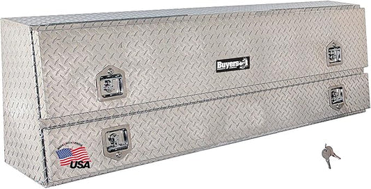Buyers Products 1705640 21x13x72 Diamond Tread Aluminum Pick Up Truck Contractor Box with Lower Door, Two Tier Storage, Weather Resistant Seals, Locking Latches, No‑Drill Mounting Hardware