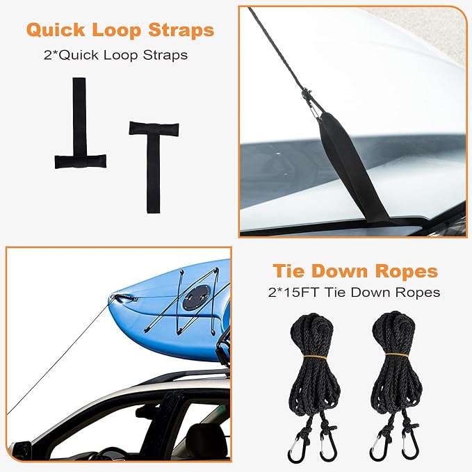 Golkcurx Universal Soft Roof Rack Pads for Kayak,Surfboard, SUP, Canoe, Snowboard with15FT Tie-Down Straps*2 and Storage Bag*1 (Black)