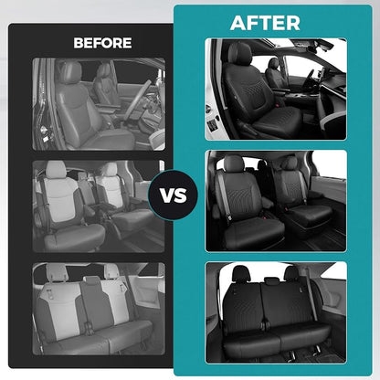 Customized for Toyota Sienna Seat Covers 2021-2026 Sienna 7 Seats 3 Row, Leather Car Seat Covers Waterproof Seat Covers Full Set for Cars, Car Seat Protectors, Airbag Compatible(Black)