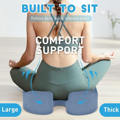 BlissTrends Extra Thick Seat Cushion for Office Chair & Car Seat,LightBlue | Tailbone & Sciatica Relief, Ergonomic Support, High-Density Memory Foam, Comfort for Extended Sitting