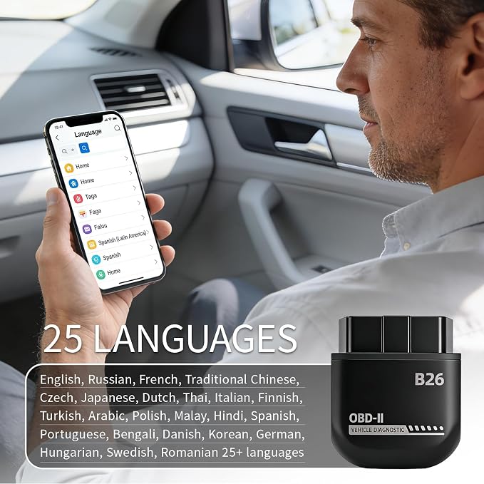 B26 Bluetooth OBD2 Scanner for iOS & Android - Subscription-Free Engine Code Reader, 2026 Upgraded Engine Diagnostic Tool, Reset Check Engine Light for Temporary & Pending Faults