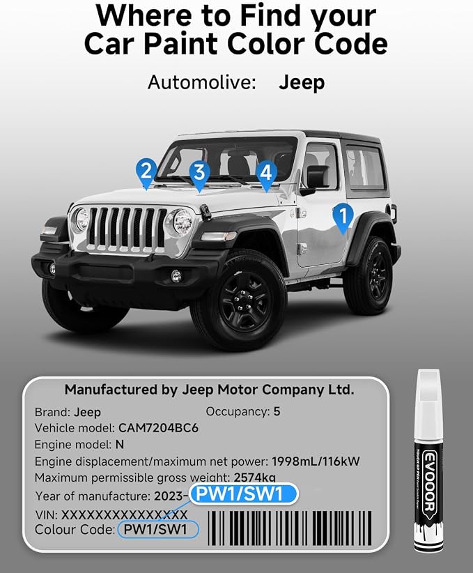 PW1/SW1 Stone White Touch Up Paint Compatible with JeepExact Match 2 in 1 Touch up Paint for Chips and Nicks Repair