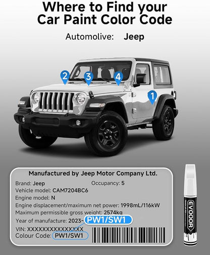 PW1/SW1 Stone White Touch Up Paint Compatible with JeepExact Match 2 in 1 Touch up Paint for Chips and Nicks Repair