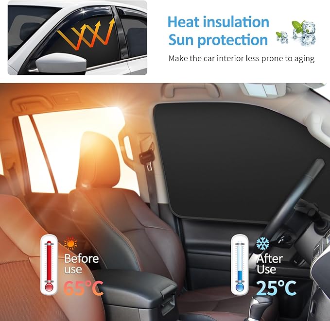 Leather Car Curtains for Side Window - 4 Pcs Privacy Sun Shades Magnetic 100% Block Light Car Window Covers with Cooler Feeling (Leather, 4pcs)