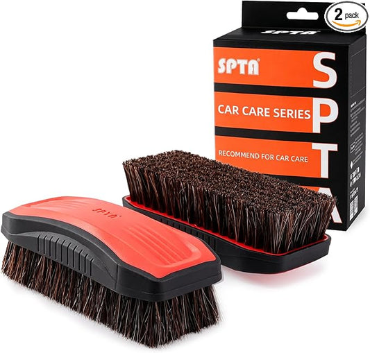 Leather Cleaner Brush, SPTA 2Pcs Fine Long Bristle Horse Hair Brush for Car Detailing,Ideal for Car Interiors,Furniture, Sneakers, Boots,and More -Safe for Natural, Synthetic, Faux, and Pleather