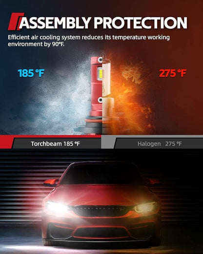 Torchbeam T2 2025 9005 H11 Bulbs Combo,90,000LM 6000K Cool White 9005/HB3 H11/h8/h9 1:1 Design Fog Light 60000HRS Lifespan Plug and Play for ATVS, Pack of 4