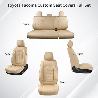 Huidasource Tacoma Front & Rear Full Set Seat Covers Fit for Toyota Tacoma 2016-2023 Double & Crew Cab SR SR5 Limited TRD Sport/Pro/Off Road, Automotive Car Seat Cushion Cover (Full Set/Beige)