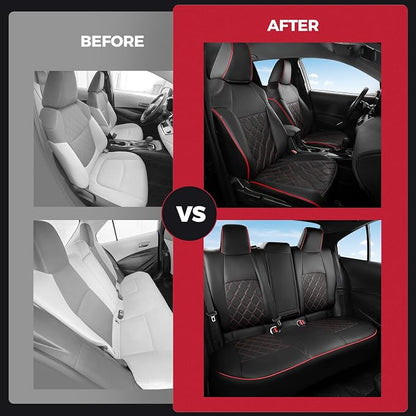 FREESOO for Toyota Corolla Seat Covers LE 2023 2024 2025 2026, Custom Fit Car Seat Covers Full Set, Waterproof Car Seat Cover Protector, Luxury Leather Seat Covers for Cars, Black Red Full Set