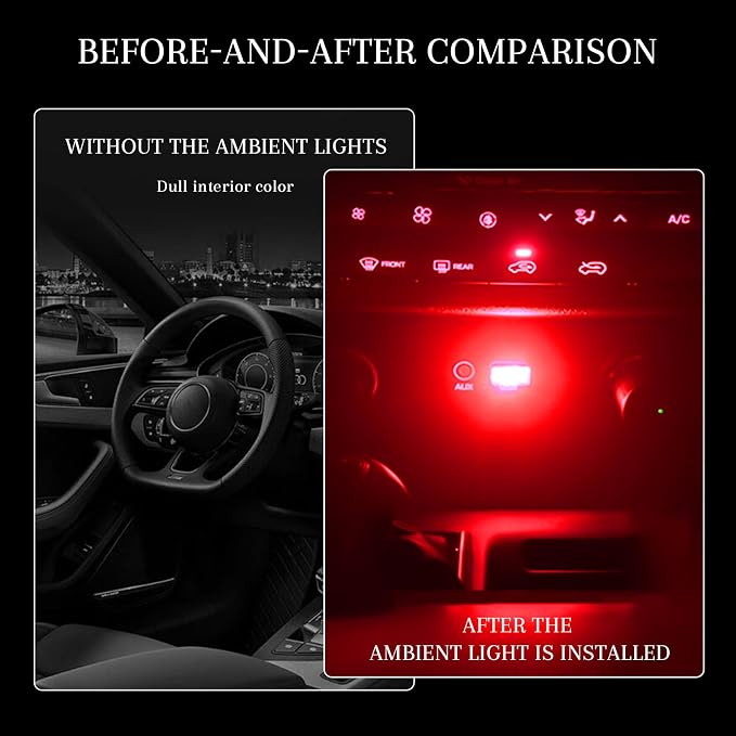 4 PCS USB LED Car Interior Atmosphere Lamp, Portable Mini Auto LED Decor Night Light, Plug-in USB Interface Ambient Lighting Kit, Universal Car Interior Accessories(Red)