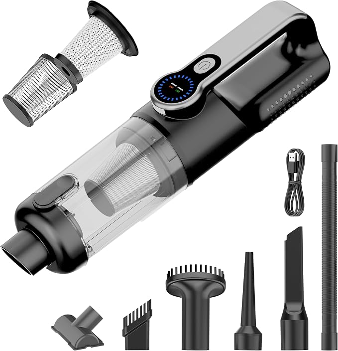 Handheld Vacuum Cordless Vacuum Cleaner with LED Light, 18000Pa Brushless Suction & Air Blower (2-in-1), 7800mAH Battery, Steel+HEPA Filter, Car Vacuum, Dust Buster for Interior, Home & Pet Hair
