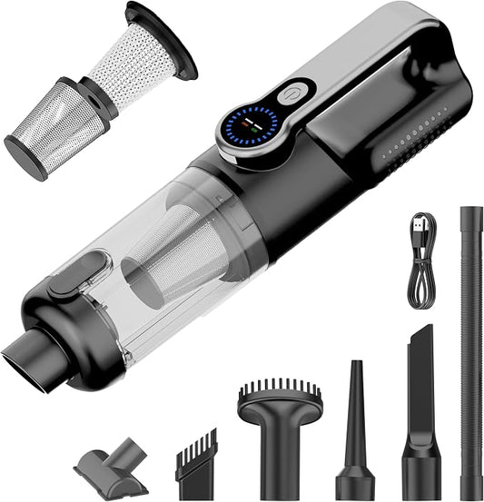 Handheld Vacuum Cordless Vacuum Cleaner with LED Light, 18000Pa Brushless Suction & Air Blower (2-in-1), 7800mAH Battery, Steel+HEPA Filter, Car Vacuum, Dust Buster for Interior, Home & Pet Hair
