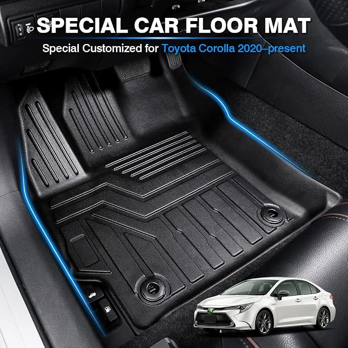 KUST Floor Mats for 2020-2025 2026 Toyota Corolla (Not for Corolla Cross) All Weather TPE Rubber Liner Custom Fit 2 Row Seat Carpet 3D Front Rear Black 3PCS