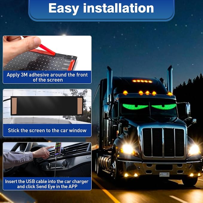 2Pcs LED Eyes for Truck Windshield | Devil Eyes Light for Cars | Flexible Scrolling Programmable LED Signs | Can Edit Text/Graffiti/Animations