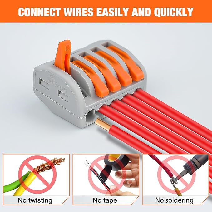 Nilight 115PCS Lever Wire Connectors Nuts Kit 28-12AWG Inline Electrical Terminal 2 3 4 5 Port Assortment Quick Disconnect Push in Wires Connectors for Solid Stranded Wiring Projects