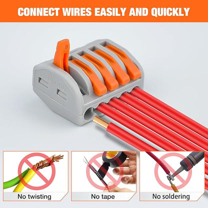 Nilight 115PCS Lever Wire Connectors Nuts Kit 28-12AWG Inline Electrical Terminal 2 3 4 5 Port Assortment Quick Disconnect Push in Wires Connectors for Solid Stranded Wiring Projects