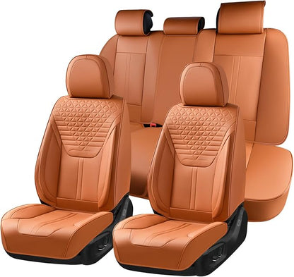 FLORICH Seat Covers, Car Seat Covers Full Set, Luxury Nappa Leather Seat Covers, Breathable and Waterproof Car Seat Protector 5 Seat, Automotive Seat Covers Universal Fit for Most Cars-Brown