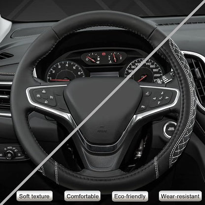 West Llama Customized Auto Car Steering Wheel Cover for Chevy Silverado,Tahoe,Equinox,Traverse,Trailblazer,Colorado(Diamond Quilted-Black+Gray-Standard Size)