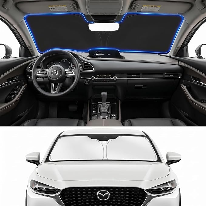 Custom Fit Windshield Sun Shade for Mazda CX30 CX-30 2019-2026 | Custom Fit Windshield Cover, Blocks UV Rays, Double-Layer Heat Shield, Durable Frame, Easy Fold & Storage