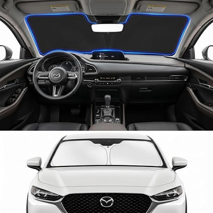 Custom Fit Windshield Sun Shade for Mazda CX30 CX-30 2019-2026 | Custom Fit Windshield Cover, Blocks UV Rays, Double-Layer Heat Shield, Durable Frame, Easy Fold & Storage