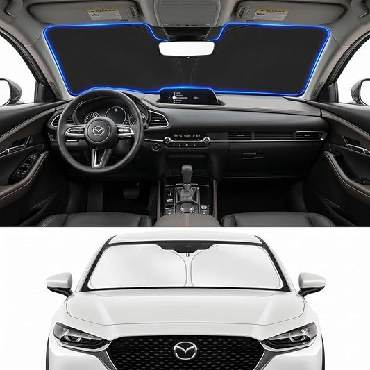 Custom Fit Windshield Sun Shade for Mazda CX30 CX-30 2019-2026 | Custom Fit Windshield Cover, Blocks UV Rays, Double-Layer Heat Shield, Durable Frame, Easy Fold & Storage