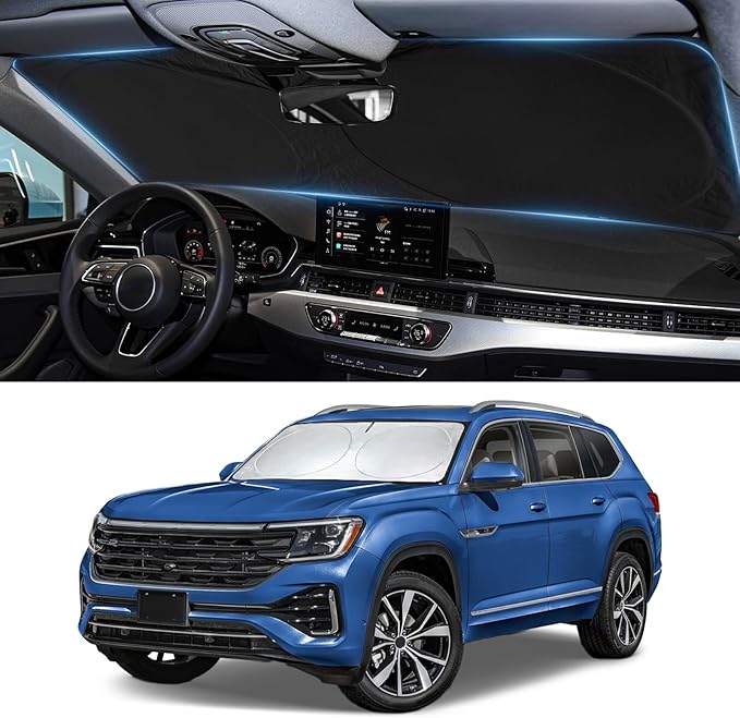 Sun Shade for Volkswagen Atlas 2018-2024 2025 2026 Windshield Sunshade for VW Atlas Cross Sport Accessories Front Window Shield Windshield Cover Sun Visor Protector