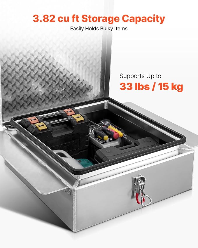 VEVOR Truck Bed Tool Box, Heavy Duty Aluminum Tool Box with Diamond Plate, Storage Toolbox Chest Organizer Supports up to 220 lbs, Ideal for Pickup, Truck Bed, RV, Trailer, 30.3 x 24 x 9 in, Silver
