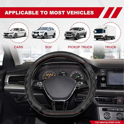 D Shaped 14.5-15 Inch Steering Wheel Cover, 3D Honeycomb Anti-Slip Design with Great Grip, Flat Bottom Comfy Car Steering Wheel Protector (Black)
