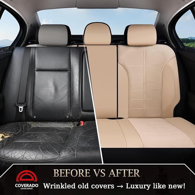 Coverado Seat Cover, Car Seat Cover Rear Seats, 3D Air Mesh Breathable Seat Protectors Sports Carbon Fiber Design Airbag Compatible Comfort Universal for Most Cars, Van,Trucks, SUV, Beige
