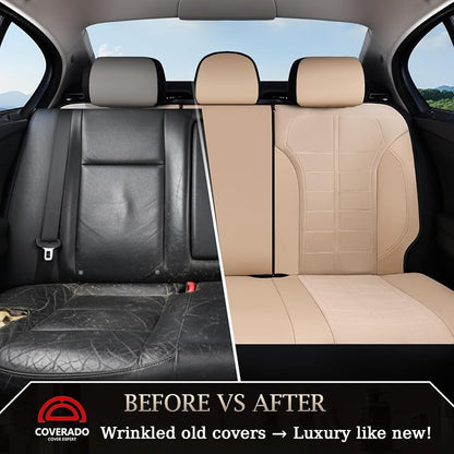 Coverado Seat Cover, Car Seat Cover Rear Seats, 3D Air Mesh Breathable Seat Protectors Sports Carbon Fiber Design Airbag Compatible Comfort Universal for Most Cars, Van,Trucks, SUV, Beige