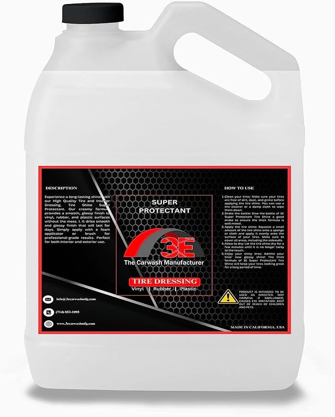 Super Protectant Tire Shine - High Gloss Wipe-On Dressing with Silicone - 1 Gallon - for Tires, Rubber, Vinyl & Plastic - Safe for Cars, Trucks, Motorcycles, RVs & More