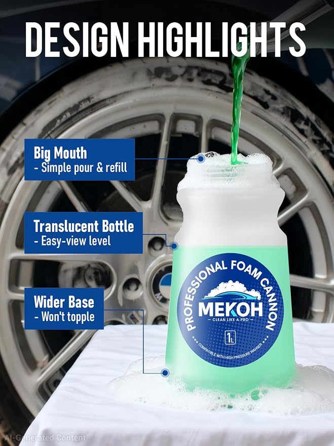 MEKOH Foam Cannon for Pressure Washer, Thick Snow Car Wash Foam Gun with 1.1mm Orifice & 1/4" Quick Connect, Pressure Washer Soap Cannon Attachment for Auto Detailing, Big Mouth Foam Blaster, 4000 PSI