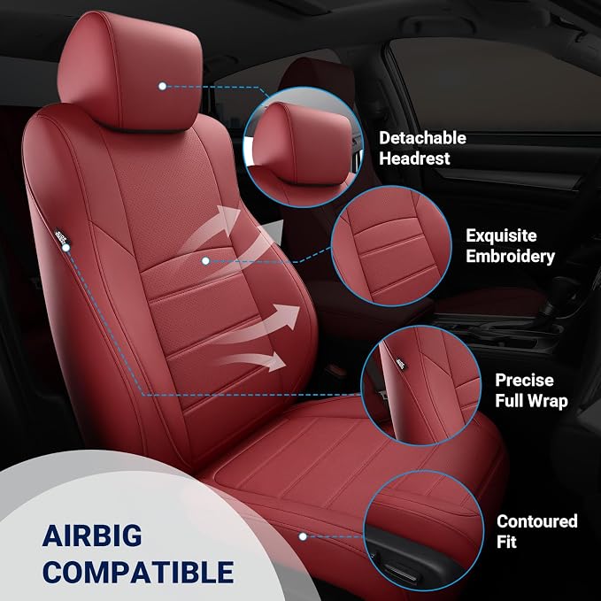 Custom for Honda Accord Seat Covers 2018 2019 2020 2021 2022 EX-L, Touring, Sport, EX, Hybrid, Faux Leather Car Seats Cover Full Set (Rear Row W/40/60 Split Backrest) - Burgundy