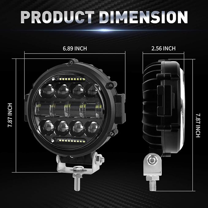 8PCS Round LED Work Light, 60W Flood Spot Combo Beam LED Light Bar with Daytime Running Light Off Road Driving Lights for Truck Pickup SUV ATV UTV