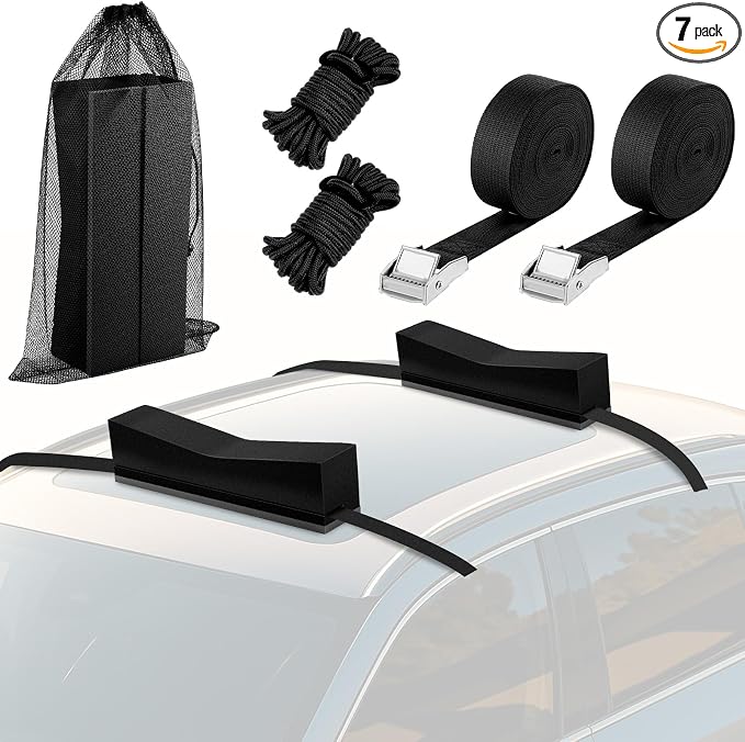 Universal Rack-Free Kayak Carrier Kit for Car Roof, 15.75" Foam Blocks with Tie Down Straps, Car Top Canoe Carrier for Kayak Canoe Surfboard Transport