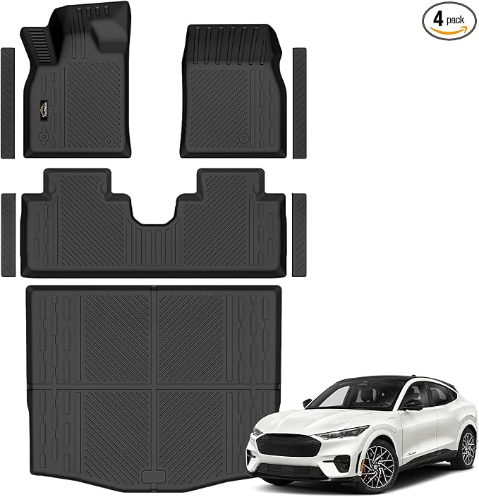 Floor Mats & Cargo Liner Custom Fit for Ford Mustang Mach E 2021-2025 2026 (NOT for Mustang) All Weather TPE Rubber 1st & 2nd Floor Liners Automotive Trunk Mat for Mach E 2025 Accessories, Black