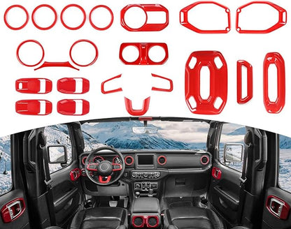 for Wrangler JL Interior Trim Kit Red Dashboard for Jeep Wrangler JL JLU Gladiator JT 2018-2023 Red Interior Accessories 21pcs