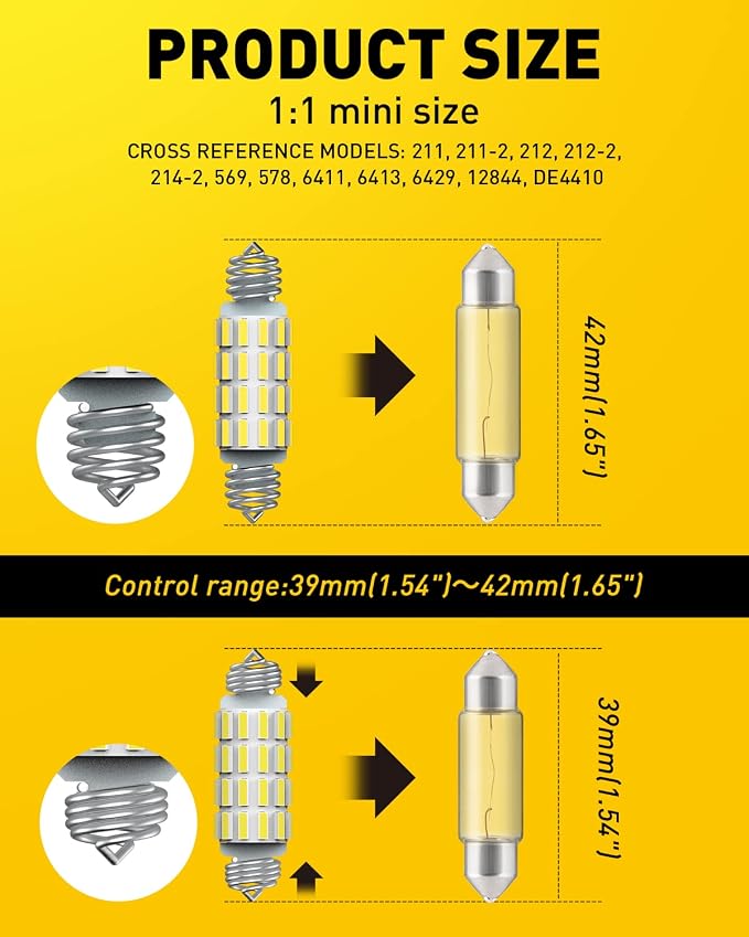 AUXITO 578 LED Bulbs 211-2 212-2 Festoon Bulb 39mm 41mm 42mm LED Lights Bulb 6500K White Extremely Bright 4014 SMD for Car Truck LED Interior Dome Map Door Courtesy Lights License Plate Bulbs, 4 Pack