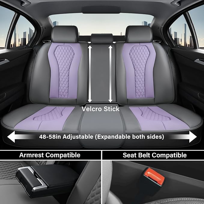 Coverado Automotive Seat Covers, Car Seat Covers Full Set, Purple Car Seat Cover, Car Seat Covers Front Seats Back Seat Cover, Waterproof Car Seat Cushion,Leather Seat Protector Fit for Most Cars