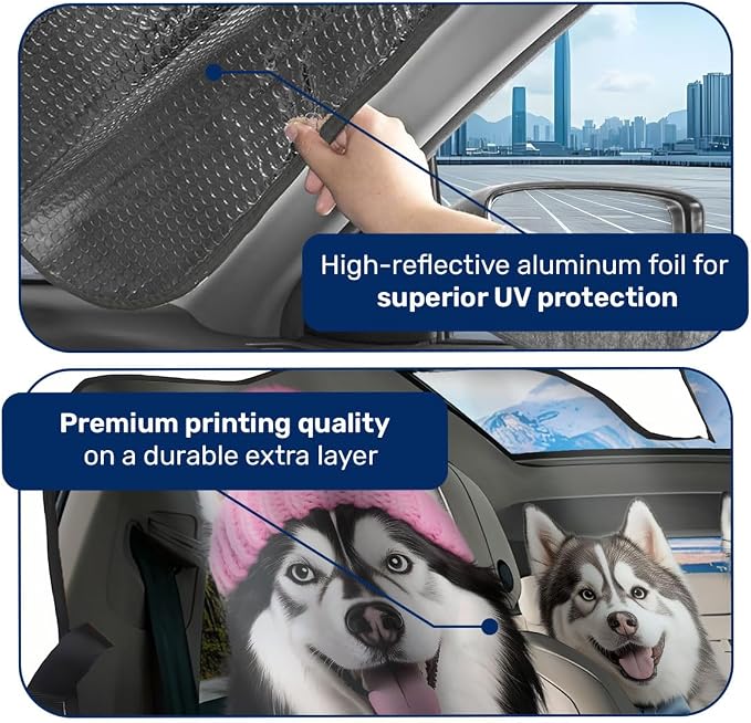 GENANY Siberian Husky Windshield Cover for Car SUV Truck (55x30 Inches), Foldable Heat Shield, Shades for Front Windows, Protector Blocks UV, Car Decor