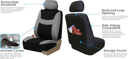 FH Group Car Seat Covers Combo Full Set with Carpet Floor mats Steering Wheel Cover and Seat Belt Pads- Universal Fit for Cars Trucks and SUVs (Gray)