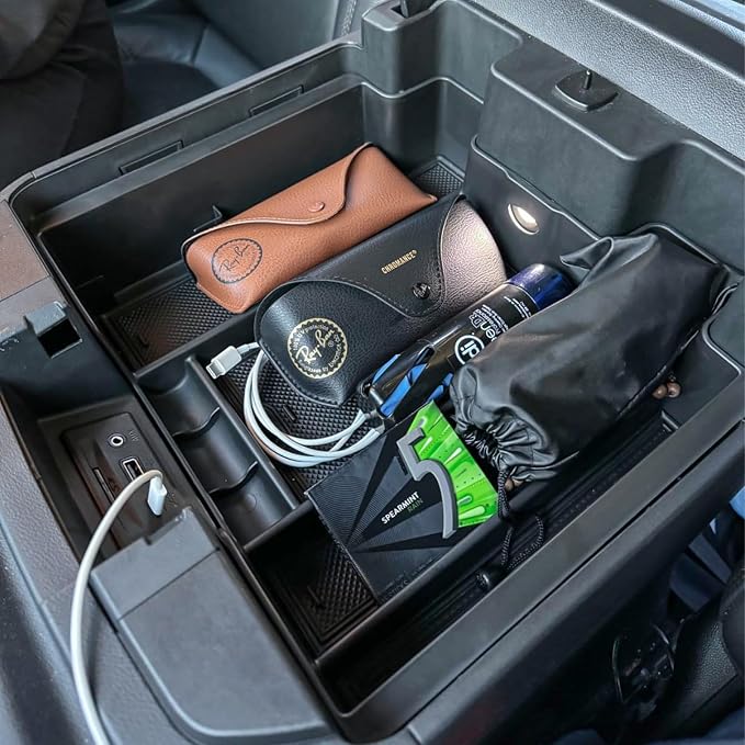 Center Console Organizer Compatible with 2020-2023 Silverado/Sierra 2500/3500HD/ 2019-2022 Chevy Silverado 1500 / GMC Sierra 1500 Accessories - Full-Coverage Insert Tray, ABS material Black
