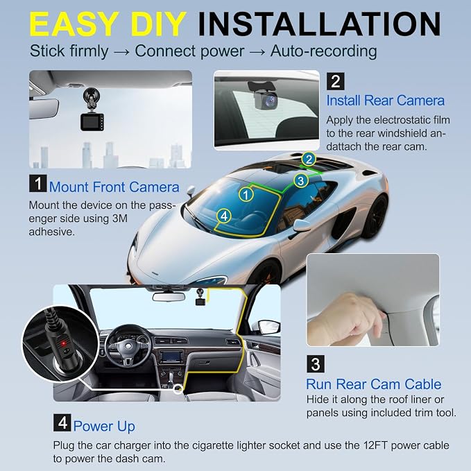 Dash Cam Front and Rear, Built-in WiFi, Included 64GB Card, Car Dash Camera, 170°Wide Angle, Night Vision, 24H Parking Mode, Loop Recording, G-Sensor (ZD60:4K+1K GPS)