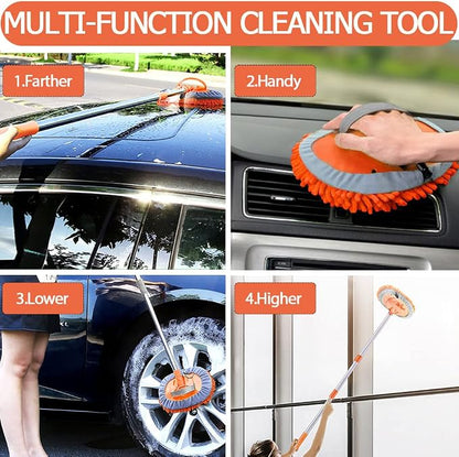 WillingHeart 47.5" Car Wash Brush Mop Cleaning Tool with Long Handle Kit for Washing Detailing Cars Truck, SUV, RV, Trailer, Boat 2 in 1 Chenille Microfiber Sponge Duster Not Hurt Paint Scratch Free
