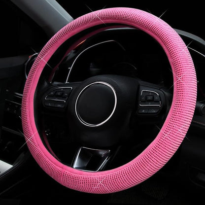 Valleycomfy Steering Wheel Cover for Women Bling Bling Crystal Diamond Sparkling Car SUV Wheel Protector Universal Fit 15 Inch (Rose,Standard Size(14" 1/2-15" 1/4))