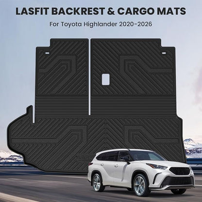 LASFIT Cargo Mat for Toyota Highlander 2026-2020, All Weather TPE Custom Fit Cargo Liner for Highlander Accessories, 2025 Highlander Trunk&Backrest Mats(Fit Without Subwoofer, Fit 7&8 Seats)