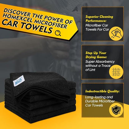 HOMEXCEL Black Microfiber Cleaning Cloth 6 Pack, 12.5 x 12.5 inch Microfiber Towels for Cars, Ultra Absorbent Car Washing Cloth, Lint Free Streak Free Cleaning Rags for Car, Kitchen, and Window