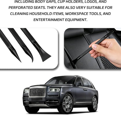Car Detailing Pick Set, 3 Different Crevice Cleaning Tool for Tight Spaces, Easy to Remove Stickers, Labels, Oil Stains, Food, Dirt (Black) | Car Crevice Cleaning Tool for Clean Small Narrow Spaces and Gaps