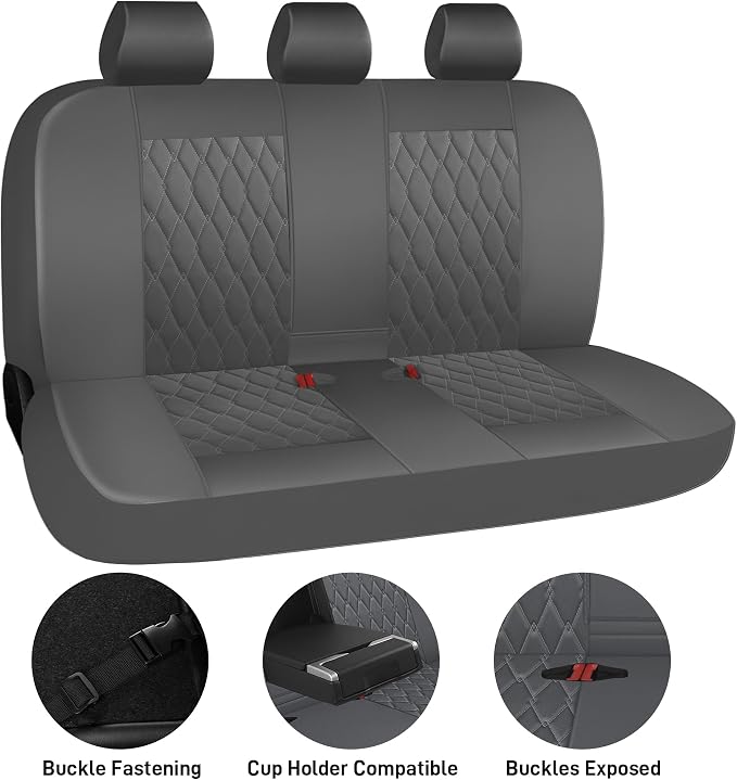 CAROMOP Faux Leather Car Seat Covers Full Set,Luxury and Comfortable Covers for Cars,Split Bench Compatible Car Interior Covers,Universal Fit for Suvs,Vans,Trucks,Airbag Compatible(5-Seat Grey)