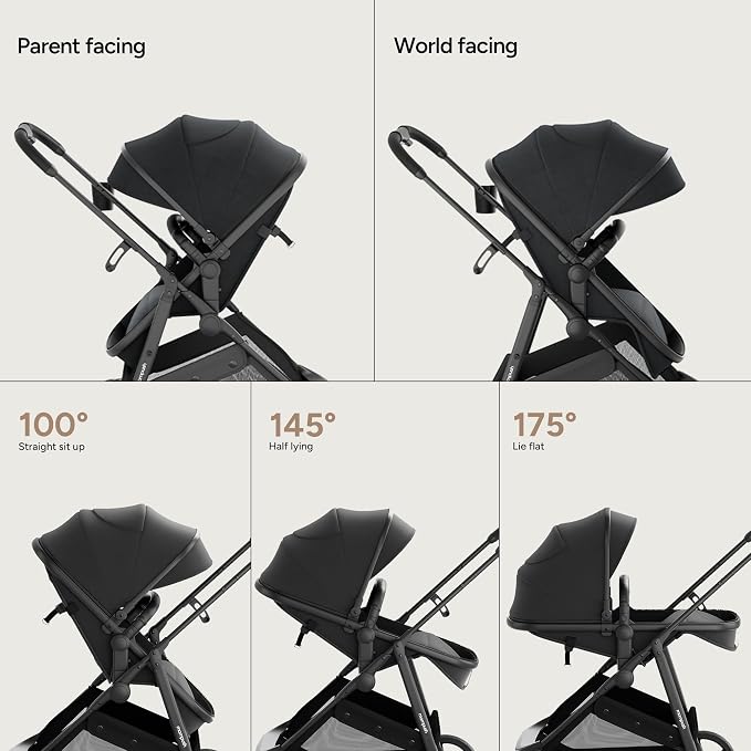 Mompush Wiz 2 in 1 Baby Stroller with Infant Pramette Mode, One Hand Fold Convertible Newborn to Toddler Stroller with Reversible Seat and Large UPF 50+ Canopy